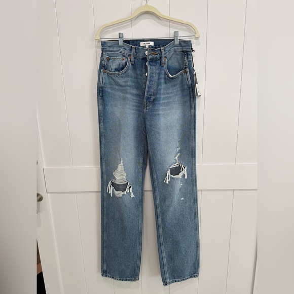 Re/Done Blue Distressed Flare Jeans